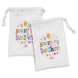 Ambesonne Saying Fabric Pouch Set of 2, Love Text Print Made by Fun Happy Animal and Heart Theme, Small Drawstring Bag for Toiletries Masks and Favors, 9" x 6", Multicolor