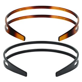 HLLLMX 2 PCS Teeth Comb Hairbands Double Row Headwear Plastic Headbands Women Hard Plastic Headband Non-Slip Hair Hoop Accessory for Women Girls Hair Decorations (Black, Brown)