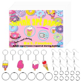 Fntjlro 175 Pieces Shrinky Dink Plastic Kit Includes 20 Sheets Shrink Papers, Shrink Film Sheets,155pcs Keychain Accessories for DIY School Arts Crafts Activity