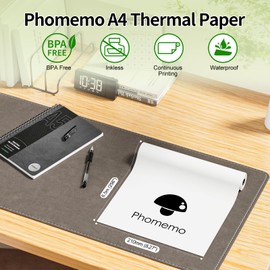 Phomemo A4 Thermal Printer Paper, 210 mm x 6.5 m (8.27 x 256 inches), BPA-Free, Compatible with Phomemo M832/M833/M834/M835 Mobile A4 Printer, for Travel, Home, Office, Photos, Bills, 2 Rolls