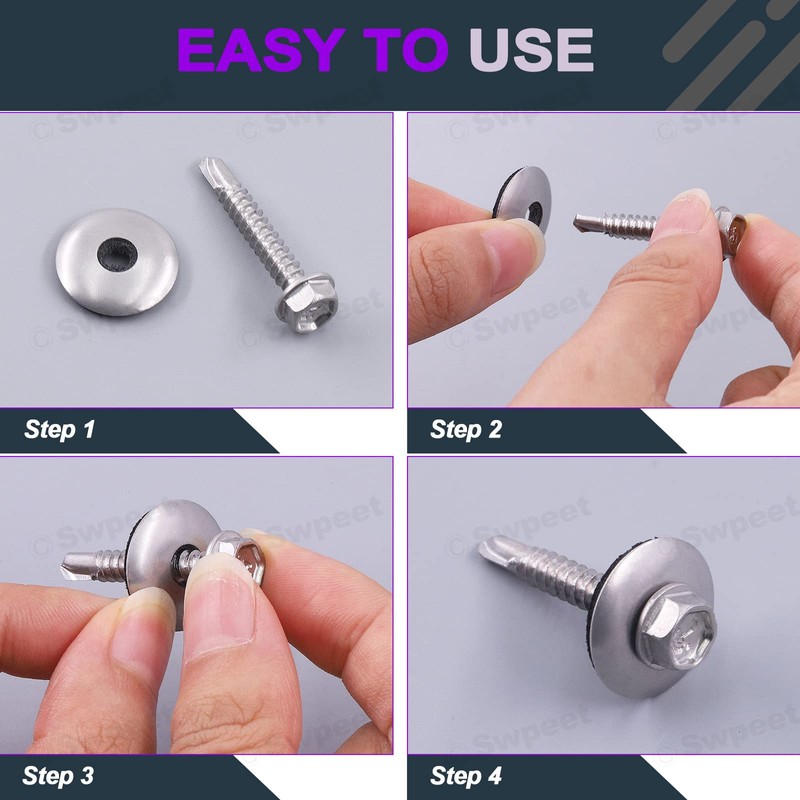 Swpeet 60Pcs #8 x 1/2" - M4.2 x12mm Stainless Steel
