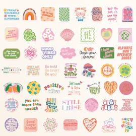 100 Inspirational Stickers Pack for Preppy Girls Women Kids Vinyl Waterproof Positive Aesthetic Stickers for Water Bottles, Laptop, Phone Pink Aesthetic Preppy Stuff, Things, Motivational Decals