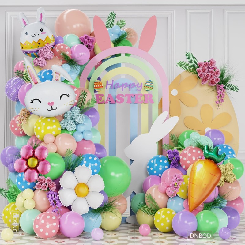DNBOD Pastel Easter Bunny Balloon Arch Kit,149Pcs Pastel Rainbow Balloon