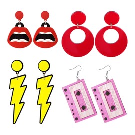 4 Pairs of Neon Earrings, Vintage Earrings, Women's Jewelry, Exaggerated Earrings, 80s Earrings, Colorful Earrings, Creative Statement Earrings, Party Earrings