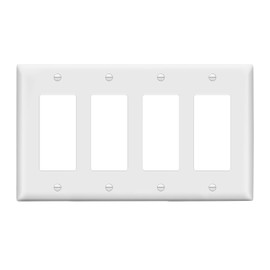 LIDER Matte Finish Quadruple Decorator Switch Cover, 4 Gang Outlet Wall Plate, Mid-Size 4-Gang 4.88" x 8.58", Unbreakable Polycarbonate Thermoplastic, UL Listed, LWP-34M-W, White