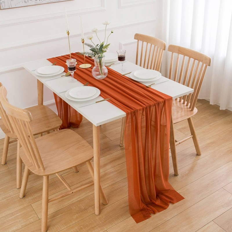 Aoksunova Table Runner, Terracotta Chiffon Table Runner, Wedding, 75 cm