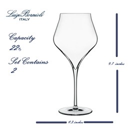 Luigi Bormioli Supremo - Set of 2 Burgundy Wine Glasses - Elegant Wide Bowl 22 Oz. Crystal Red Wine Glass, Made in Italy.