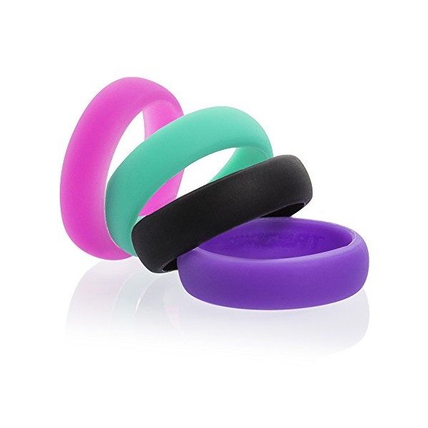 Swagmat Silicone Wedding Rings, 4 Pack Wedding Bands for Women (Pink, Turquoise, Black, Purple, Size 7)