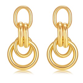 Chunky Gold Earrings for Women Knot Earrings 14k Gold Plated Lightweight Drop Dangle Statement Earrings Minimalist Dainty Summer Jewelry Trendy (gold-style09)