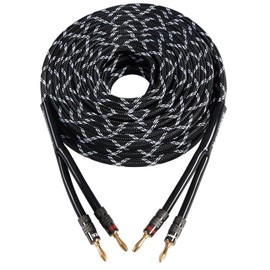 HANNLINTE 12AWG Speaker Cable (3 Feet), 1 Pack Premium Heavy Duty Braided Speaker Wire with Dual Gold Plated Banana Plug in-Wall CL2 Rated, Oxygen-Free Copper (Black)