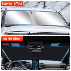 LUNQIN Car Sun Shade for Ford Explorer 2020 2021 2022 2023 2024 2025 and Explorer Hybrid 2020-2025 Auto Interior Accessories Front Windshield Sunshade Insulation Protector Window Curtains Cover Visor