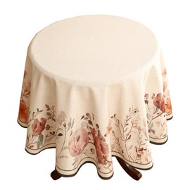 bilin gaier French Linen Round Tablecloth,Vintage Pink Table Cloth with Floral Pattern,Wrinkle Resistant Tablecloths,Decor Table Cover for Kitchen,Dining,Tea Party,Home,Christmas,Diameter 55"