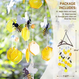 X-PREK Bees Suncatcher Wind Chimes for Outside,Unique Bees Stained Glass Windchime for Outdoors Patio Garden Decor Makes A Great Birthday Gift for Women Mom/Grandma