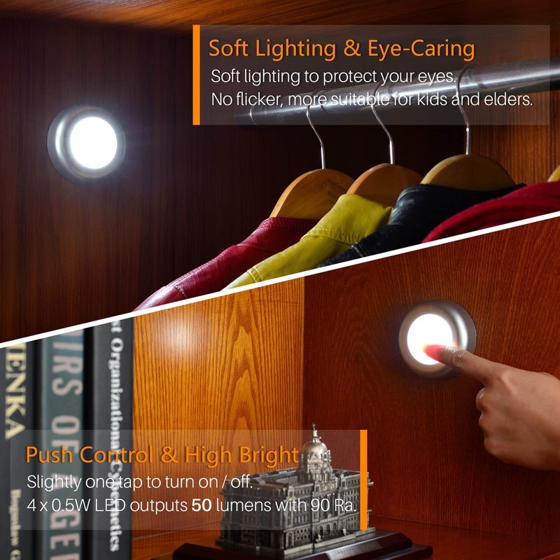 STAR-SPANGLED 5 Pack 2.8” Push Tap Lights, Stick on Touch
