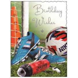 Male Birthday Card - General Card for Men/Boys - Sporty Football Design - Special Finishes and Illustrated Insert Leaf - Made in the UK