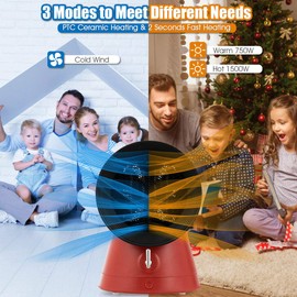 COSTWAY 2 in 1 Mini Electric Space Heater Cooling Fan, 3 Modes 1500W Small Portable Ceramic Heater, 2 Seconds Heating, Overheat and Tip-Over Protections, Desktop Design For Indoor Home and Office Use