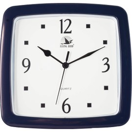 JUSTIME 8.5-inch Quality Square Water Resistant Quartz Wall Clock Special for Small Space, Office, Boats, RV (W40025-DB Dark Blue)