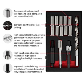 SENNMONN M11X1.25X28.2MM Thread Repair Kit with Insert HSS Drill, Tap, Counterbore, Installation Driver, Metric, 10PCS Stainless Steel Insert M11X1.25X28.2MM