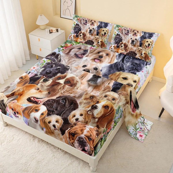 CVHouse 3D Dogs Bed Sheets Sets Full Size,3D Dog Bedding
