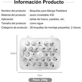26 Piezas Boquillas para Manga Pastelera, Suministros para Decoración de Pasteles Boquilla, Reutilizable,Repostería, Utensilios de Repostería para Galletas y Cupcakes
