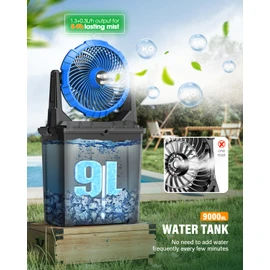 Ausic 9L 10IN Bucket Portable Misting Fan for Outdoors Patios, 20000mAh Rechargeable Battery Operated Camping Fan, 3 Strong Winds, 3 Large Spray Outlets, for Fishing/Travel/Garden/Golf/Tent/Office