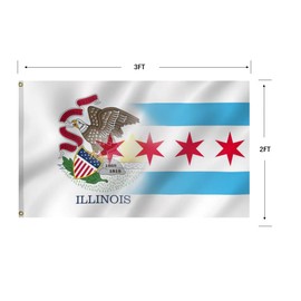 Chicago And Illinois Combination Flag 2X3FT, Chicago City And State Friendship Flags,Both Sides Printed, Men Women Banner,Vibrant Colors, Double Stitched with 2 Brass Grommets, Bar Garden Street Decoration, GYM, Office Decor,Indoor Outdoor Use,Gifts. (IL