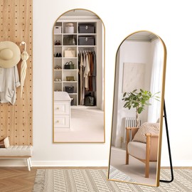 NicBex Arch Full Length Mirror, 64" x 21" Metal Free-Standing Mirror as Floor Mirror for Bedroom/Bathroom/Dorm Room/Dressing Vanity, Full Size and Modern Design, Gold(with Stand)