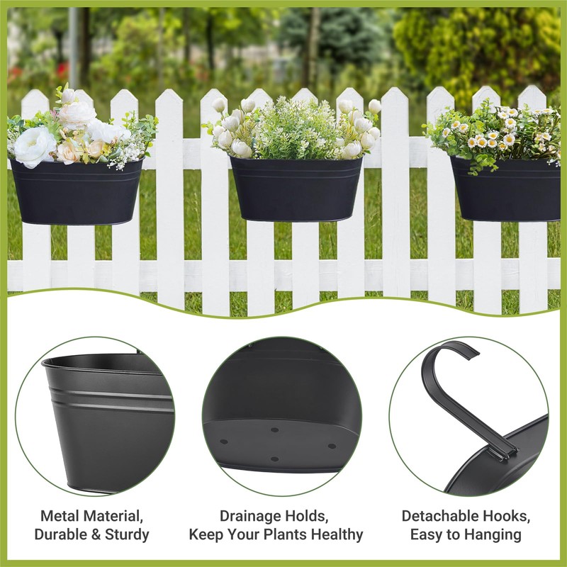 Dahey Metal Iron Hanging Flower Pots for Railing Fence Hanging