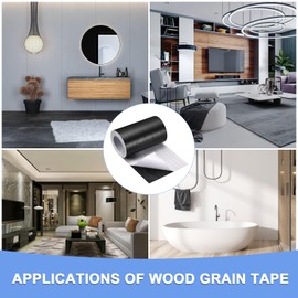 GLOKUUCA Wood Grain Repair Tape - 1 Pack Self Adhesive Wood Tape Fits for Tables Doors Floor Furniture Renovation - PVC Durable Multi-Use Adhesive Patch - (6-inch x 16-ft Black)