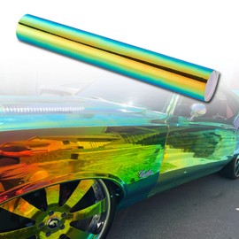 Holographic Laser Metallic Orange Green Car Vinyl Wrap Chameleon Chrome Self Adhesive Vinyl Wrap Multi Color Change DIY Car Body Film, 53.14'' x 11.8''