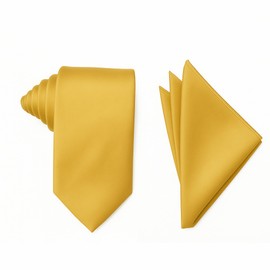 Mens Solid Color Formal Necktie and Pocket Square Handkerchief Sets Gold