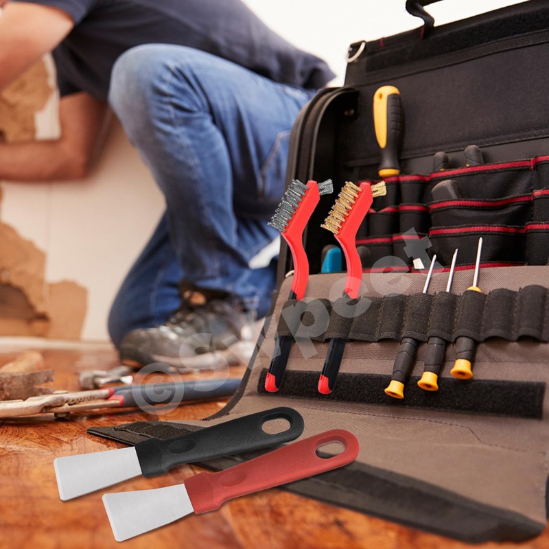 Swpeet 8Pcs Red Small Wire Brush Set With Curved Handle