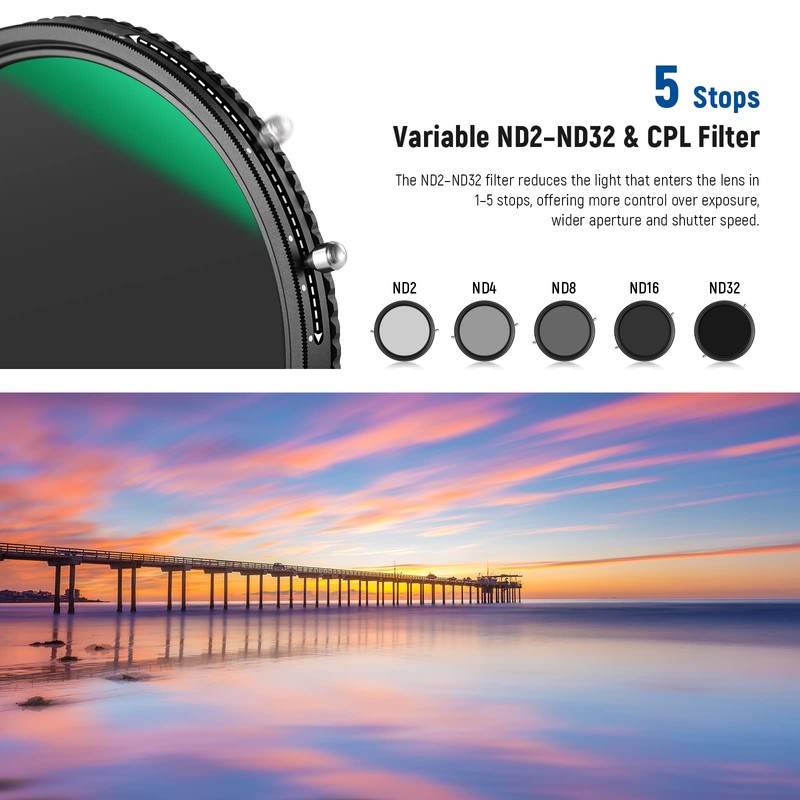 NEEWER 2 in 1 72mm Variable ND Filter ND2–ND32&CPL Filter(Circular