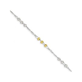 Sterling Silver Gold-Tone Textured Beaded Bracelet (Length=7)