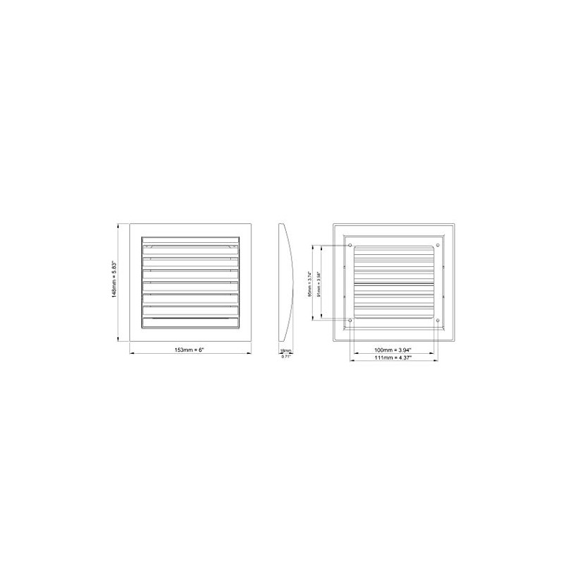 150x150mm / 6x6 inch Air Vent Cover - Adjustable Ventilation