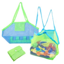 VLYX Strandspielzeugtasche, 2er-Pack Sand-Away-Strandtasche, Kinder-Strandtasche, Netz-Strandtasche für Sandspielzeug, Strandspielzeug-Organizer für Familie, Urlaub, Strandurlaub, Grün und Blau