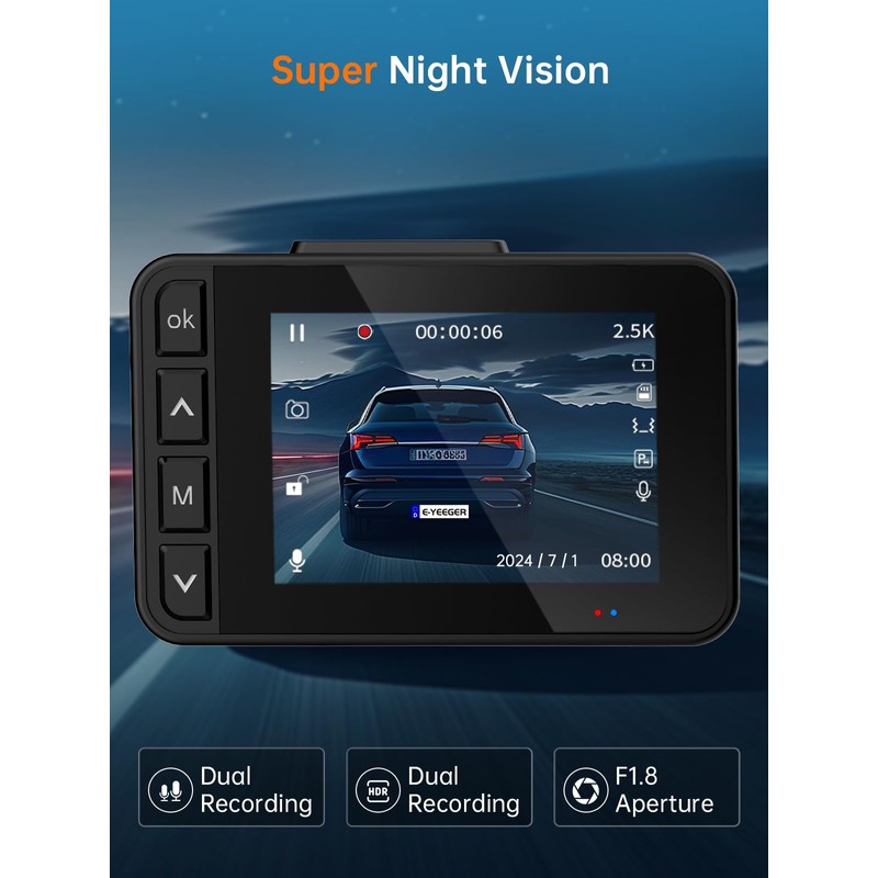 Dash Cam Front and Rear, 2.5K+1080P Dual Dash Camera for