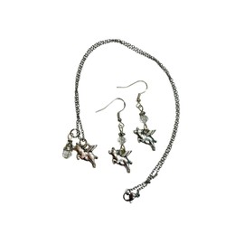 Flying Pig Charm Necklace and Earring Set, pigs can fly, when pigs fly!, accented with clear faceted crystal accent bead, on sterling silver earwires and an 18 inch chain