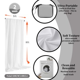 White Backdrop Curtain for Party Wedding Photography,2 Panels 5x8ft Washable Polyester Backdrops with Rod Pockets,Portable Setup for Baby Shower Birthday Christmas and Home Decor