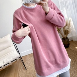 Loose Fit Maternity Plus Size Fall Long Sleeve Nursing Dress for Outings and Guest Looks, Perfect for In-Between Seasons Daily Indian Pink L