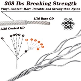 1/16 Wire Rope Kit, Steel Wire Cable, 7x7 Strand Core,165ft Vinyl Coated Stainless Steel Cable Wire for Outdoor Hanging, Climbing, Garden,Craft with Turnbuckle