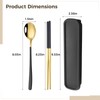 Stainless Steel Spoon and Chopsticks Set, 4 Sets of Black