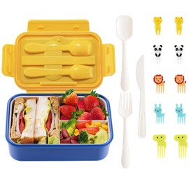 Loncheras para Niñas de kinder, Bento Box para Niños Adultos, Fiambrera Cajas Bento1400ml, Lunch Box con Cuchillo, Tenedor y Cuchara, Sin BPA, Apto para Microondas, Lavavajillas, Congelador(Azul)