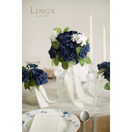 Ling's Moment Flowers 16pcs Navy Blue Blooming Peonies Artificial Flowers with Stem, Artificial Peony Flowers for DIY Wedding Decorations Centerpieces Bouquets Boutonnieres