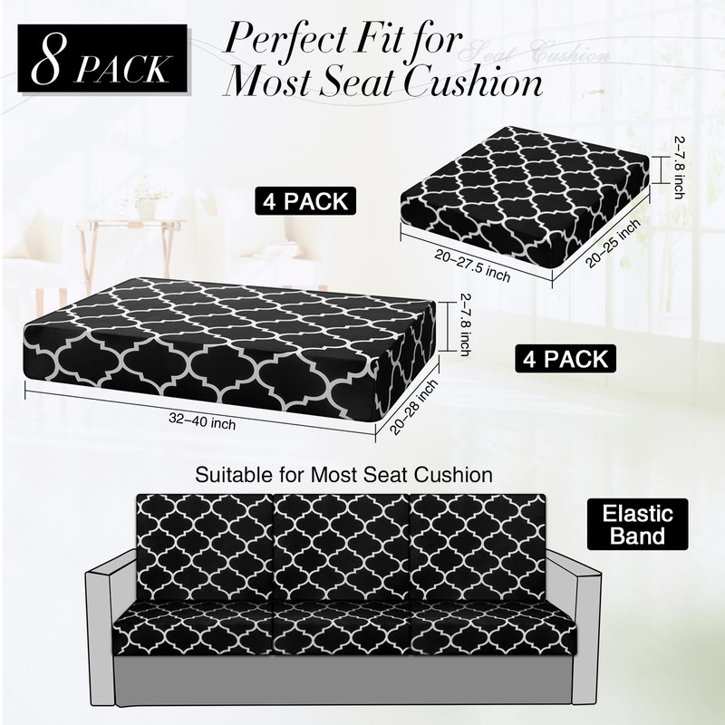 Newwiee 8 Pcs Stretch Patio Outdoor Cushion Covers Waterproof Replacement