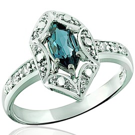 RB Gems 925 Sterling Silver Ring Genuine Gems Marquise 8x4 and Round Gems Accented, 0.70 Carat with Rhodium-Plated Finish (London Blue Topaz, 8)