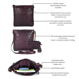 Ozora Multi Pockets Handmade Leather Crossbody Handbags & Sling Bag for Men & Women with Detachable Holster (Bordeaux Wash)