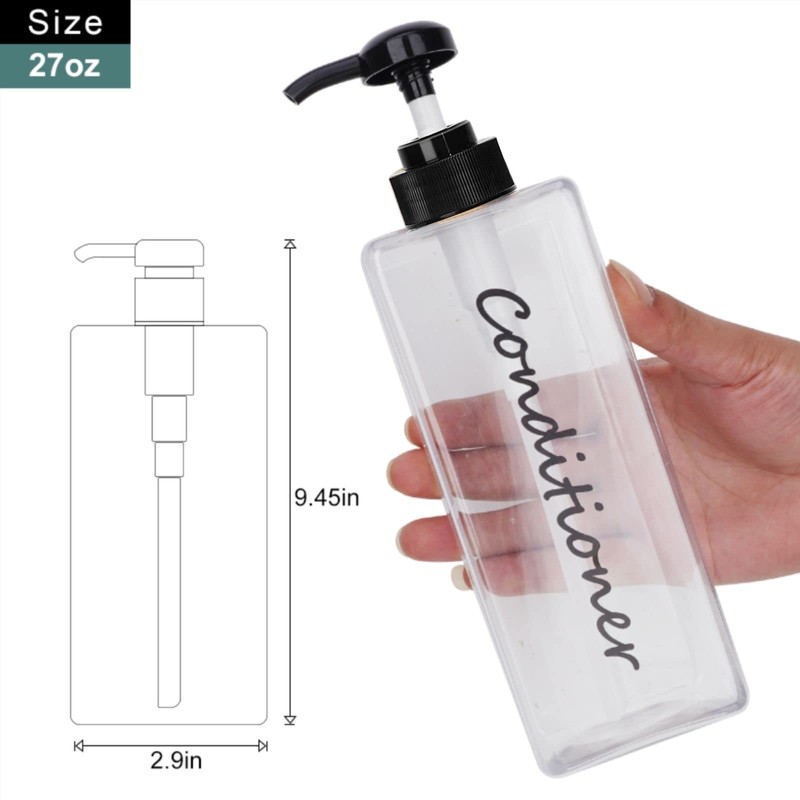 Shampoo Dispenser - Refillable Shampoo and Conditioner Bottles (Clear, Set
