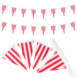 G2PLUS Carnival Circus Bunting, 10 m Circus PE Bunting Garland, Carnival Birthday Banner Bunnting Red and White Striped for Circus Carnival Decoration Christmas Decoration or Party Decoration