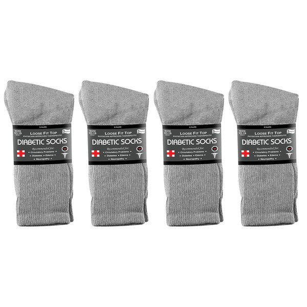 Personal Touch Diabetic Socks Men's & Women Crew Style Physicians Approved Socks (Gray, 10-13)